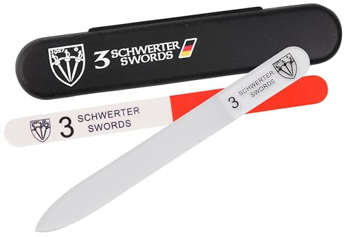 3 Swords Germany Double Sided Glass Nail Files for Natural and Artificial Nails with Nail Buffer and Black Plastic case