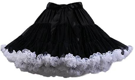 PhilaeEC Mujeres Tulle Petticoat Tutu Party Multicapa Puffy Cosplay Falda(Negro+Blanco)