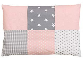 ULLENBOOM ® Kissenbezug 40x60 Kinder & Baby Rosa Grau (Made in EU) - Kopfkissenbezug aus Baumwolle mit Reißverschluss, Bezug auch für Dekokissen geeignet, Motiv: Sterne, Patchwork Design