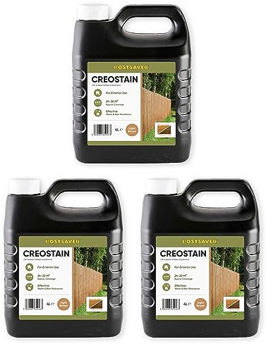 Postsaver Creostain Creocote Oil-Based Wood Treatment | Creosote Substitute | Wood Stain and Preserver | Ideal for Fence & Shed Treatment | Low VOC | 12 litres (Light Brown)