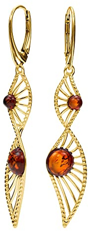Copal Orecchini Da Donna In Ambra Baltica E Argento Sterling 925 Rivestiti In Oro