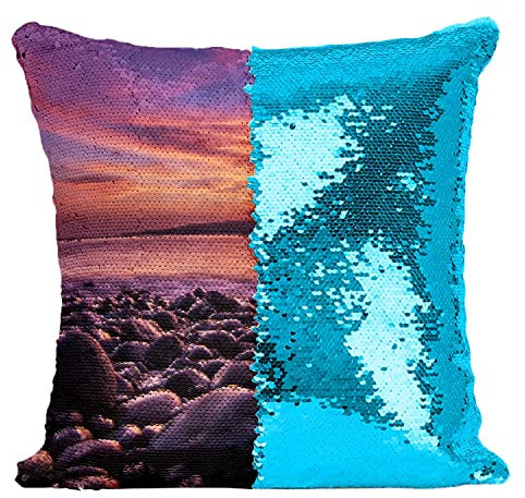 Fabulous Kissen mit Paillettenbezug Türkis Sonnenuntergang am Pebble Beach Mer Ocean