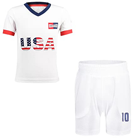 BDONDON USA Flag Kids Soccer Jersey & Shorts Set 11-12 Years -Youth USA Soccer Uniform for Boys & Girls (BD-US,12Y)