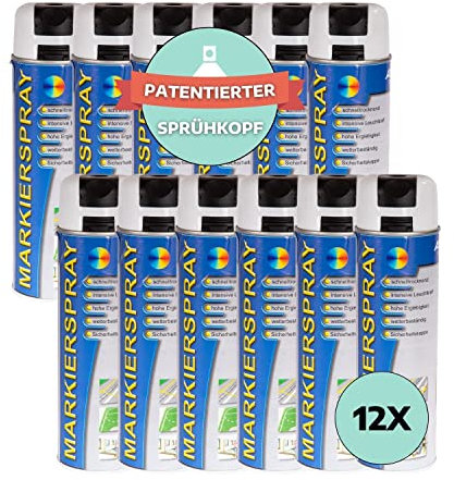 AWOTEX Markierspray weiß 500ml I 12 Stück Sprühfarbe mit hoher Deckkraft & ohne FCKW I Markierungsspray Baustelle schnell trocknend & wetterfest I Sprühfarbe zum Markieren für Wand- & Boden