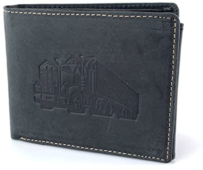 BUFFALO HILL Geldbörse I Truck Motiv I Büffelleder Portmonee I Echtleder Geldbeutel I Querformat Portemonnaie Herren I RFID-Schutz I Ledergeldbörse mit Münzfach I 9 Kartenfächer I 2394 (Schwarz)