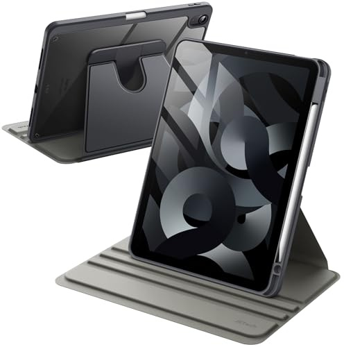 JETech Custodia Rotante SOLO per iPad Air 11 Pollici M4/M3/M2 (2026/2025/2024), iPad Air 5/4 (2022/2020 5a/4a 10,9 Pollici) con Portapenne, Rotazione a 360 Gradi Supporto Cover (Grigio Siderale)