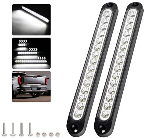 UPXSXT 2 pièces barre de feux de freinage 15 Led, 12-24V barre d'éclairage arrière étanche pour feux de jour dynamiques pour voiture, suv, rv, camion, remorque (blanc)