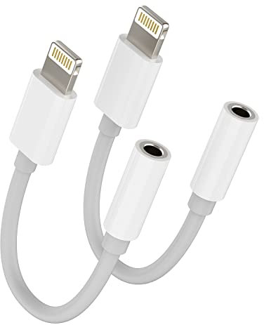 Adaptador de auriculares para Apple Cable Aux Auriculares Lightning Jack Auriculares Accesorios (2 Pack) Divisor 3,5 Puerto Conector Headphones para iPhone 14 13 12 11 Pro Max Mini 7 8 Plus X SE XS XR