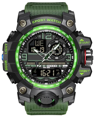 findtime Men's Military Watch Sports Waterproof Watches Tactical Army Outdoor Wrist Watch Digital Analogue Wristwatch with LED Luminous Alarm Stopwatch Timer Day Date