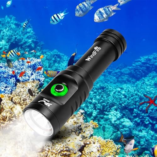 WINDFIRE Torcia Subacquea, 6000 Lumen Torcia Elettrica Impermeabile, 3 Modalità Luci Subacquee con Indicatore di Potenza, Impermeabilità IPX8, Luce Subacquea Snorkeling
