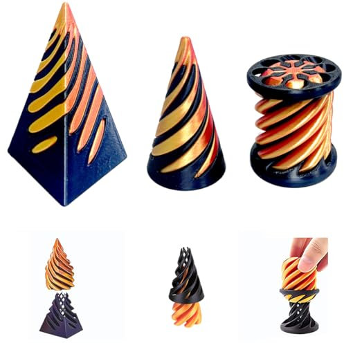 Impossible Cone (3PCS), 3D Imprimé Spiral Cone Fidget Toy, Jouet de Cône en Spirale, Sculpture de passthrough Pyramide, Stress Relief décorations de Bureau pour Enfants Cadeau pour Adultes (Or)