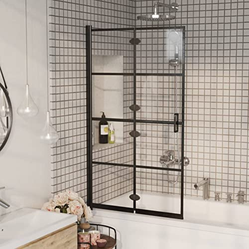 IKAYAA Mamparas de Bañera Plegable Mampara Bañera Abatible Biombo de Baño de Vidrio Templado 80 x 140 cm Transparente y Negro