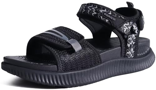 KuaiLu Sandales Randonnée Femmes Sport d'extérieur Confortable Orthopedique Soutien Voûte Plantaire Réglables Cuir Trekking Sandale Randonnee Léger Ouverte Antidérapante Marche Sandales Noir 39