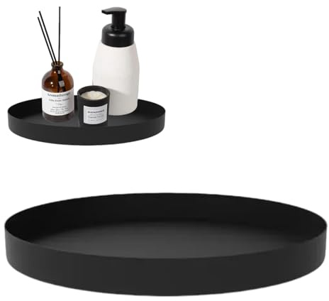 20 cm Deko Tablett Rund Serviertablett Edelstahl Metall Dekoteller Make up Organizer Rundes Dekotablett für Schmuck, Make-up, Vasen