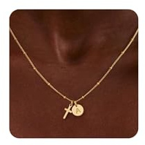 Turandoss Cross Initial Necklaces for Girls, Dainty 14K Gold Plated Disc Initial A Cross Pendant Necklace Trendy Faith Jewelry First Communion Baptism Gifts for 5 6 7 8 9 Years Old Girls