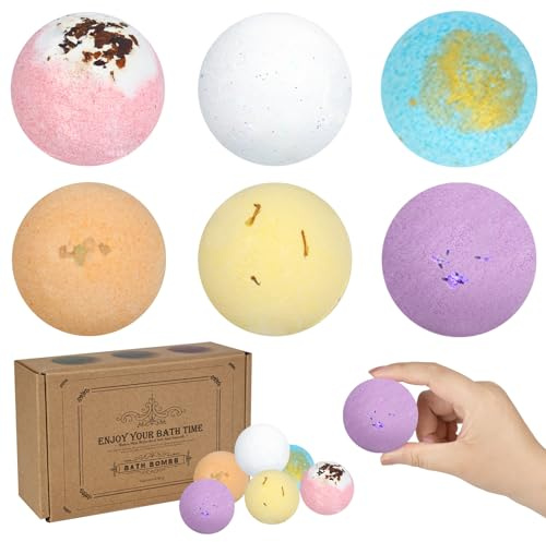Rzspher 6 bombas de baño de regalo, set de regalo espumoso, bombas de baño orgánicas con ingredientes naturales, relajar e hidratar la piel seca para novias, madres, padres, niños, esposas