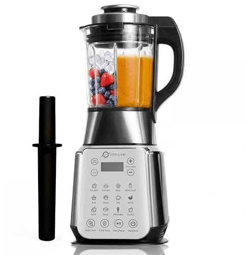 Glass Blenders for Kitchen – Stainless Steel Professional Blender for Smoothies 1500W Motor, Nut Milk Maker Machine 9 Adjustable Speeds, 14 Preset Programs, BPA-Free Glass Jar blender, Soy Milk, Soups