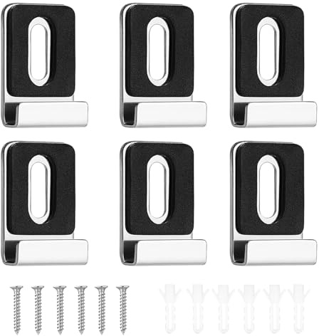 Metal Mirror Holder J-Hook Clips with Screws & Anchors Metal Mirror Clips for Bathroom, Gym, Office Secure Mounting for Large Framed Mirrors, Pictures, Signs (Black，6 Pack)