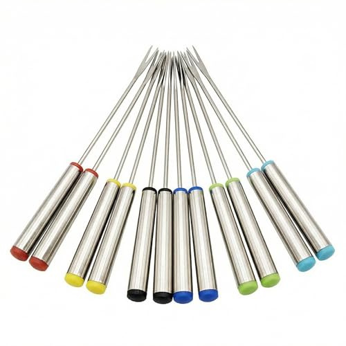 12pcs Fonduegabeln de Acero Inoxidable, 24 cm de Largo, Para Fondue de Queso, Chocolate, Brochetas de Malvaviscos al Fuego de Leña o Tenedores para Frutas, Utensilio Polivalente