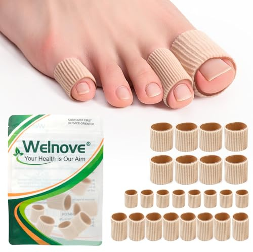 Welnove Fundas para almohadillas de dedos, 24 unidades, suaves, para callos, ampollas y callosidades, para hombres y mujeres, tallas múltiples, beige