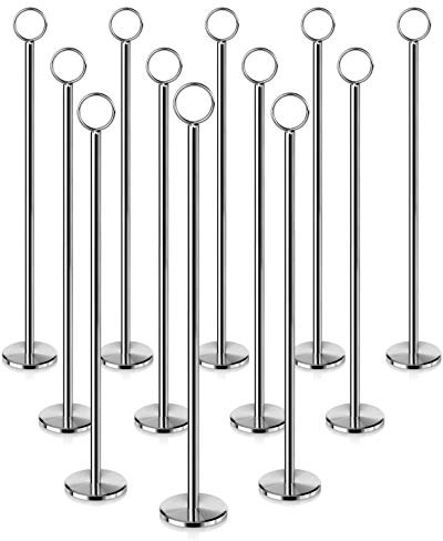 New Star Foodservice Ring-Clip Table Number Holder / Place Card Stand, 15 Inch, Silver, Set of 12