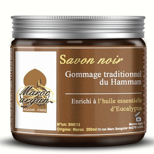 Gommage au Savon Noir à l'Eucalyptus Traditionnel 100% Naturel - Exfolie et Purifie pour une Peau Douce et Satinée - 250g