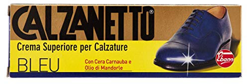 Calzanetto, Lucido calzature in Tubetto, con cere pregiate, facile applicazione, alto nutrimento, lucentezza, idro repellente, colore Bleu, 50 ml