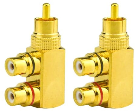 WMYCONGCONG 2 pezzi RCA maschio a 2 RCA femmina ad angolo retto spina RCA splitter connettore adattatore