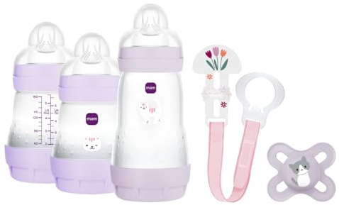 MAM, Newborn Baby Gift Set Includes: 2 x 160 ml Anti-colic Bottles, 1 x 260 ml Anti-Colic Bottle, 1 x Original Start Pacifier, 1 x Pacifier Clip, from 0 Months, Pink