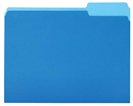 Amazon Basics File Folders for Organization, Letter Size, 1/3 Cut Tab, Sturdy with Tabs for Organizing and Filing, Blue, 36-Pack