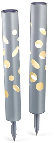 Esotec Solarstecker außen Fantasy Light 48, 2er Set Duo Color, Akku, LED Gartenstecker, mystery light, Stecklicht, Gartendeko, Gartenfackel, Solarleuchte, Aluminium, silber, IP44, 102132