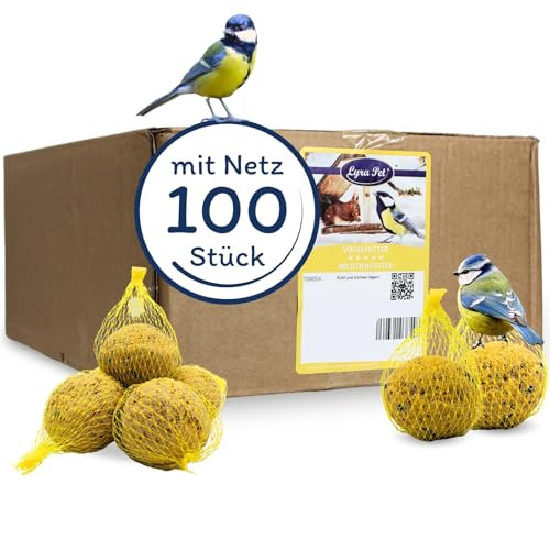 Lyra Pet® | 100 Meisenknödel mit Netz je 90 g = 9 kg | HK Bulgarien | Energiereiches Fettfutter für Wildvögel | Ganzjahresknödel | Fetthaltig & Abwechslungsreich | Mineralstoffreiche Nahrungsquelle