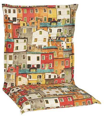 Beo Gartenstuhlauflage Niedriglehner Waschbar Turin | Made in EU Premium-Qualität | UV-beständige Auflagen | Atmungsaktive Stuhlauflage mit Buntem Sardinien-Muster