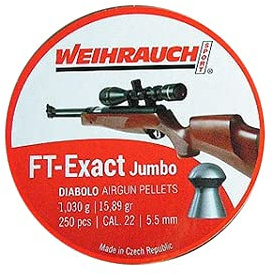 Weihrauch Sport FT-Exact Jumbo Diabolo .22/5.53 Airgun Pellets (250ct) L659