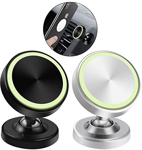 Vinabo 2 Pack Magnétique Support Aimant Telephone, Rotation 360° Compatible pour Tous Les Smartphone,Voiture Accessoires Interieur