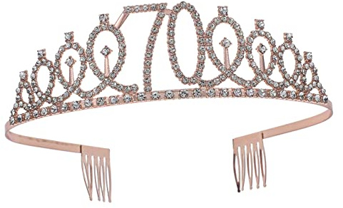 Beavorty Diadème d'Anniversaire 70 Ans en Cristal avec Couronne de Reine avec Peignes Accessoire Fête pour Femme Présent Mère Grand-Mère Décoration Anniversaire 70 Ans