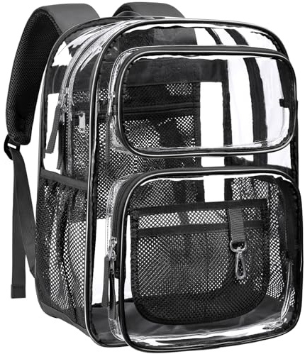 PACKISM Clear Backpack for School - 17 inch Large Heavy Duty Bookbag, Reinforced See Through PVC Transparent Backpack for Students Men Women, Active Black (Age 12+)