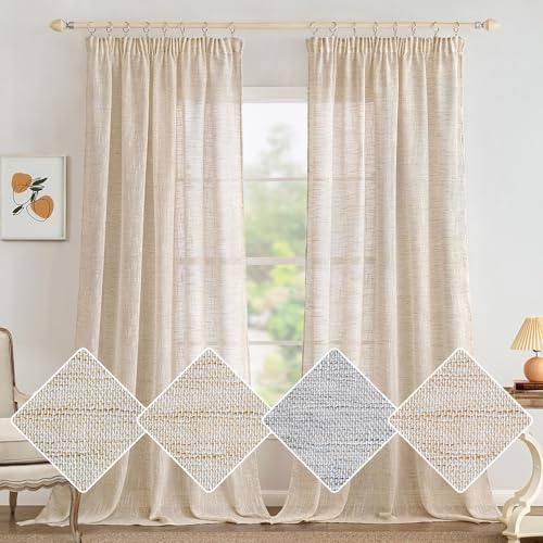 MIULEE Cortinas Salon Lino Visillo Dormitorio Translucidas Transparente Puro para Ventana Sala Cruzada Visillo Cortina 2 Piezas 140x245 cm Arroz Blanco