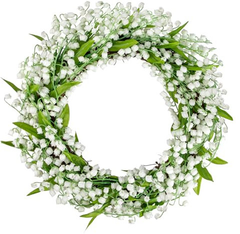 Briful 13.4 Artificial Door Wreath Lily of the Valley Flower Wreath Artificial Plants Front Door Wreath Spring Summer Wreath for Farmhouse Decor Wall Window Festival Décor