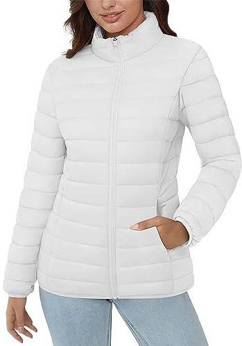 MAGCOMSEN Ladies Lightweight Waterproof Jackets Puffer Coats Wind Resistant Quilted Zip-Up Warm Winter Coats Waterproof Outwear
