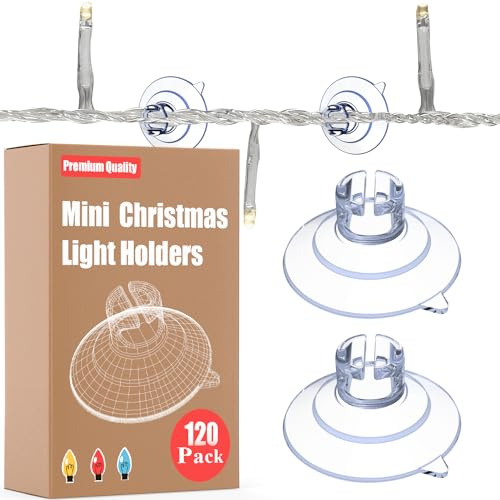 120s-Pack Mini Suction Cups for Fairy Lights, 30 mm Small Clear Suckers for Christmas Light, Light String Hooks Holders, Rope Light Caddy Window Suction Cup Clips Hang Seasonal Xmas Decorations
