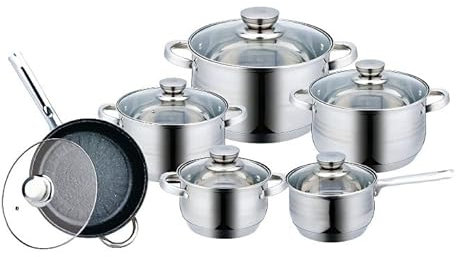 UBOON PROMOCIÓN ESPECIAL - Batería de Cocina 12 Piezas en Acero Inoxidable 18/10 con Tapas - Apta para Todo Tipo de Cocinas, Incluyendo Inducción