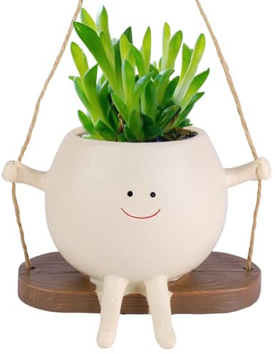 Marstey Pot de Fleurs à Suspendre pour intérieur et extérieur, Pot de Fleurs Suspendu en résine, Pot de Fleurs pivotant avec Visage, Pots de Plantes Uniques pour la Maison, Le Bureau, Le Balcon