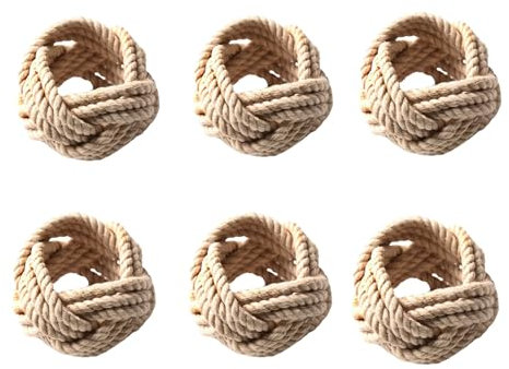 CosyAurora Jute Rope Napkin Rings Rattan Braided, Hand Woven Natural Napkin Loops, Dinner Party Table Decoration (Set of 6 pcs)