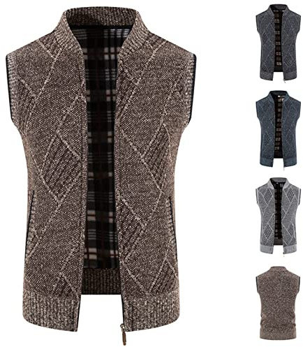OBiQuzz Chaleco de punto sin mangas para hombre, ligero, cuello alto, tallas grandes, chalecos de invierno, sin mangas, chaleco de trabajo, chaleco de trabajo, chaleco de ocio, chaqueta de pesca al