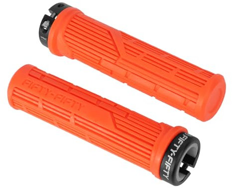 FIFTY-FIFTY Mountain Bike Grips, Single Lock-on MTB Handlebar Grips, Soft and Comfortable, Non-Slip Locking Bicycle Handle for All Mountain, Enduro, Downhill (Orange)