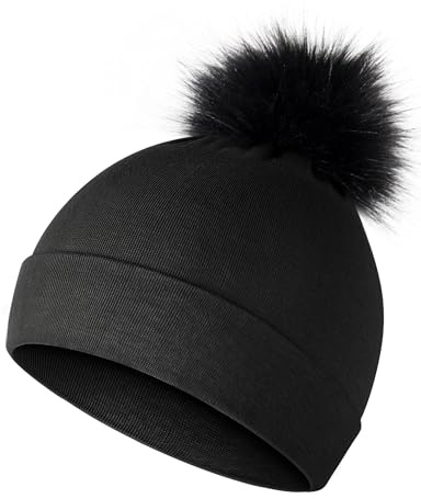 MELLIEX Tofsmössa för barn, varm vintermössa, mjuk beanie stjärntalarmössa för pojkar flickor 0–5 år, svart, One size