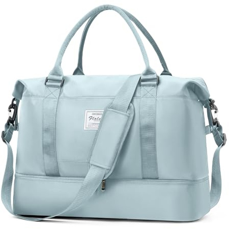 HPLQQ resväska dam sportväska & Ryanair Easyjet handbagage klinikväska duffle bag simväska träningsväska med skofack för flygplan resor, H5-ljusblå, Extra Groß (50L)