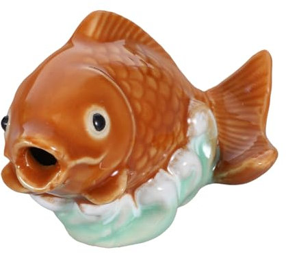 Gatuida Ceramic Koi Fish Statue Pond Carp Decor Outdoor Garden Fish Ornament Water Fountain Sprinkler Nozzle Golden Base Decorative Garden Accessory