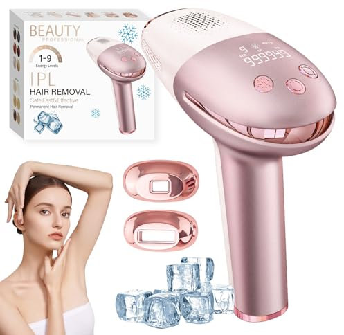 IPL Geräte Haarentfernung mit Eiskühlsystem, IPL Laser Haarentfernung mit 3 Erweiterte Funktionen, Schmerzloser IPL-Haarentferner 9 Energiestufen für Frauen und Männer, Bikini, Körper